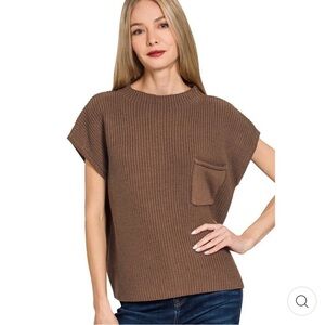 🌹𝐊𝐈𝐑𝐔𝐍𝐃𝐎 MOCK NECK SHORT SLEEVE SWEATER || BROWN